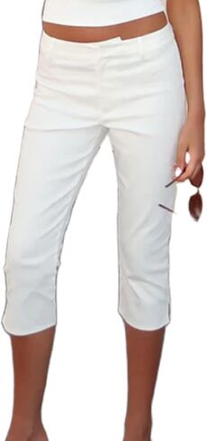 Women Side Slit Capri Pants Stretchy Slim Fit Capris Yoga Leggings Y2k Knee Length Going Out Cropped Pants in Kuwait
