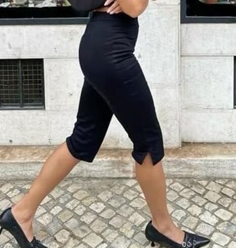 Women Side Slit Capri Pants Stretchy Slim Fit Capris Yoga Leggings Y2k Knee Length Going Out Cropped Pants in Kuwait