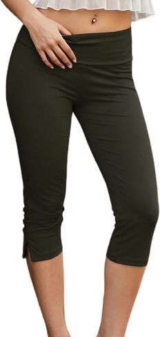 Women Side Slit Capri Pants Stretchy Slim Fit Capris Yoga Leggings Y2k Knee Length Going Out Cropped Pants in Kuwait