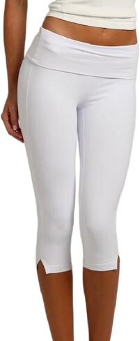 Women Side Slit Capri Pants Stretchy Slim Fit Capris Yoga Leggings Y2k Knee Length Going Out Cropped Pants in Kuwait