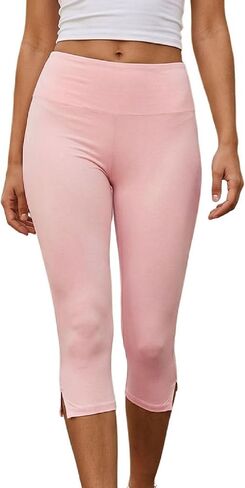 Women Side Slit Capri Pants Stretchy Slim Fit Capris Yoga Leggings Y2k Knee Length Going Out Cropped Pants in Kuwait