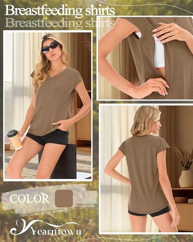 Women's Nursing Shirts for Breastfeeding with Hidden Zipper V Neck Cap Sleeve Tops Maternity Tee Clothes in Kuwait