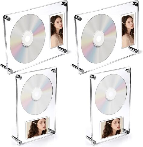 4 Pack Acrylic Photocard and CD Holder Stand – Ultra Clear Display for Sports, Trading Cards, and Albums (1CD+1Card per Stand) – Compact & Stylish Tabletop Showcase (8.6" x 5.7" x 2.2") in Kuwait