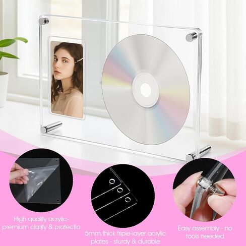 4 Pack Acrylic Photocard and CD Holder Stand – Ultra Clear Display for Sports, Trading Cards, and Albums (1CD+1Card per Stand) – Compact & Stylish Tabletop Showcase (8.6" x 5.7" x 2.2") in Kuwait