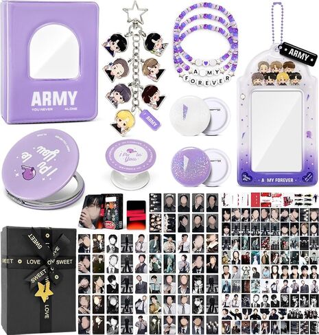 Album Gift Set, Including 100 Stickers, 60 Photocards, 3 Inches Photocards Binder, 3 Bracelets, 3 Inches Photocard Holder, 2 Button Pins, Foldable Mirror, Acrylic Chibi Keychain, Phone Ring Holder in Saudi Arabia