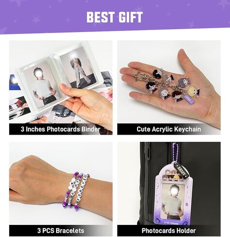 Album Gift Set, Including 100 Stickers, 60 Photocards, 3 Inches Photocards Binder, 3 Bracelets, 3 Inches Photocard Holder, 2 Button Pins, Foldable Mirror, Acrylic Chibi Keychain, Phone Ring Holder in Saudi Arabia