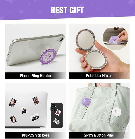 Album Gift Set, Including 100 Stickers, 60 Photocards, 3 Inches Photocards Binder, 3 Bracelets, 3 Inches Photocard Holder, 2 Button Pins, Foldable Mirror, Acrylic Chibi Keychain, Phone Ring Holder in Saudi Arabia