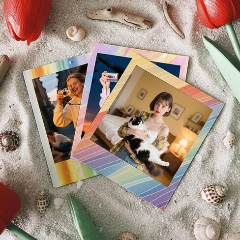 12 قطعة من ملصقات الصور للكاميرا المتوافقة مع فيلم Fujifilm Instax Square SQ1 SQ6 SQ10 SQ20 SQ40، ملحقات إطار الصورة ذات الحدود المزخرفة من سلسلة قوس قزح لألبوم DIY مقاس 2.44 × 2.44 بوصة in Kuwait