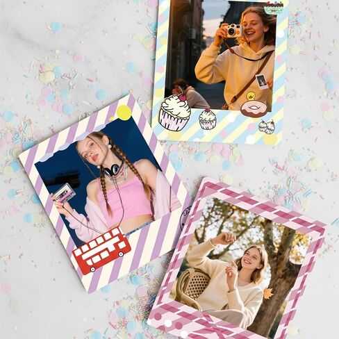 12 قطعة من ملصقات الصور للكاميرا المتوافقة مع فيلم Fujifilm Instax Square SQ1 SQ6 SQ10 SQ20 SQ40، ملحقات إطار الصورة ذات الحدود المزخرفة من سلسلة قوس قزح لألبوم DIY مقاس 2.44 × 2.44 بوصة in Kuwait