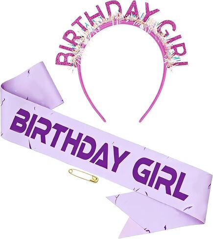 Birthday Girl Sash, Birthday Girl Headband,Kpop Birthday Decorations Sash,Kpop Theme Party Decorations for Fans,Purple Crack Energy Pattern,Happy Birthday Decorations for Birthday Graduation in Saudi Arabia