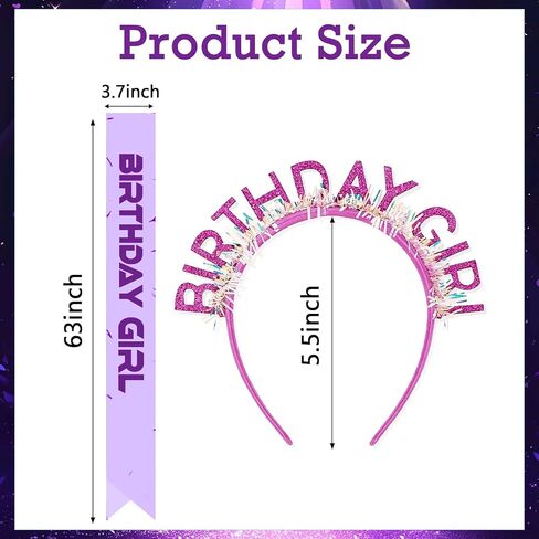 Birthday Girl Sash, Birthday Girl Headband,Kpop Birthday Decorations Sash,Kpop Theme Party Decorations for Fans,Purple Crack Energy Pattern,Happy Birthday Decorations for Birthday Graduation in Saudi Arabia