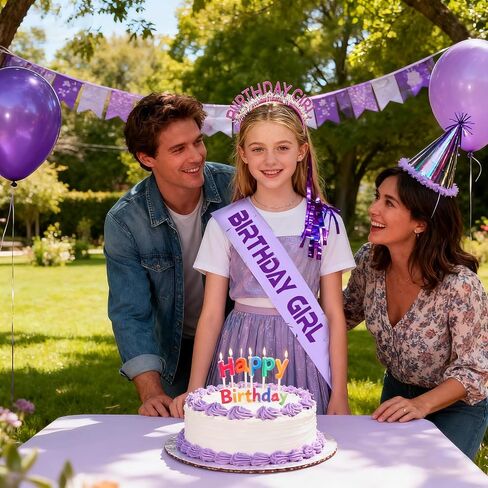 Birthday Girl Sash, Birthday Girl Headband,Kpop Birthday Decorations Sash,Kpop Theme Party Decorations for Fans,Purple Crack Energy Pattern,Happy Birthday Decorations for Birthday Graduation in Saudi Arabia