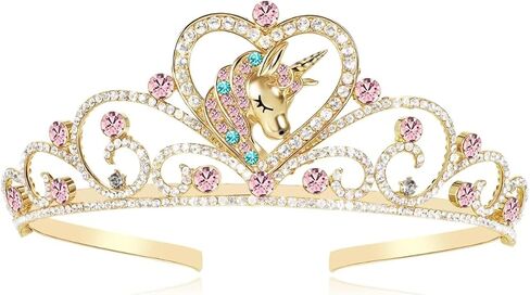 Princess Unicorn Crown Halloween Cosplay Sparkle Gold Crown Crystal Hair Tiara Costume Accessories for Women Girls Birthday Gift in Saudi Arabia
