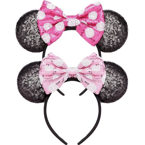 Mommy and Me Mouse Ears Headbands - 2 Pcs Glitter Bow Headbands for Kids, Girls, Women, Birthday, Christmas, Cosplay, Princess in Saudi Arabia
