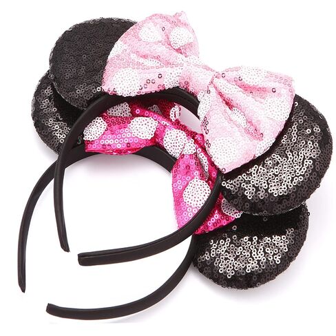 Mommy and Me Mouse Ears Headbands - 2 Pcs Glitter Bow Headbands for Kids, Girls, Women, Birthday, Christmas, Cosplay, Princess in Saudi Arabia