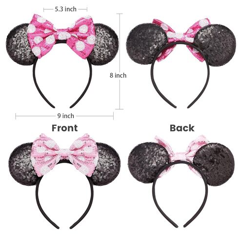 Mommy and Me Mouse Ears Headbands - 2 Pcs Glitter Bow Headbands for Kids, Girls, Women, Birthday, Christmas, Cosplay, Princess in Saudi Arabia