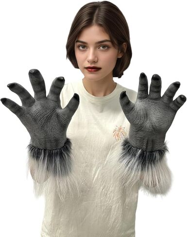 Horror Werewolf Claw Gloves Men Women Hairy Faux Fur Wolf Paw Vampire Death Monster Ghost Demon Devil Hands Gloves Halloween Fancy Dress Party Cosplay Costume Mitts Party Props Decorations in Saudi Arabia