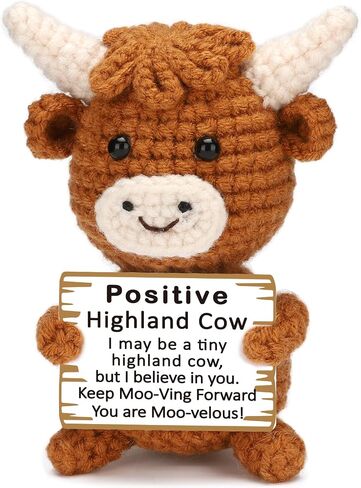 Mini Positive Crochet Highland Cow Encouragement Gifts for Women Men Coworker Friend, Inspirational Desk Decor, Self Care Companion, Thinking of You Keepsake, Motivational Emotional Appreciation Ideas in Saudi Arabia