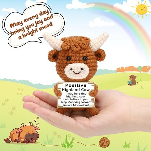 Mini Positive Crochet Highland Cow Encouragement Gifts for Women Men Coworker Friend, Inspirational Desk Decor, Self Care Companion, Thinking of You Keepsake, Motivational Emotional Appreciation Ideas in Saudi Arabia