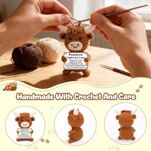 Mini Positive Crochet Highland Cow Encouragement Gifts for Women Men Coworker Friend, Inspirational Desk Decor, Self Care Companion, Thinking of You Keepsake, Motivational Emotional Appreciation Ideas in Saudi Arabia