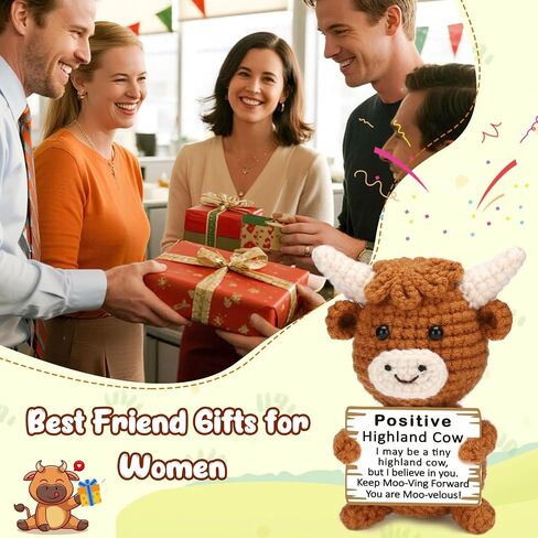 Mini Positive Crochet Highland Cow Encouragement Gifts for Women Men Coworker Friend, Inspirational Desk Decor, Self Care Companion, Thinking of You Keepsake, Motivational Emotional Appreciation Ideas in Saudi Arabia