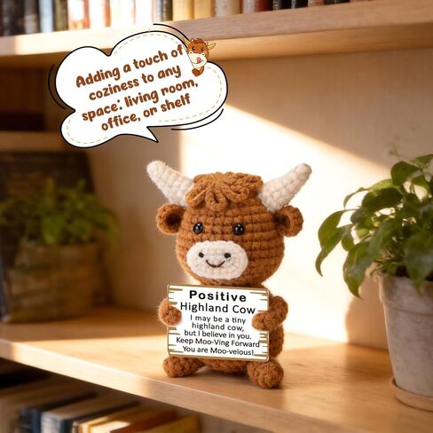 Mini Positive Crochet Highland Cow Encouragement Gifts for Women Men Coworker Friend, Inspirational Desk Decor, Self Care Companion, Thinking of You Keepsake, Motivational Emotional Appreciation Ideas in Saudi Arabia