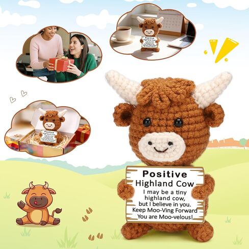 Mini Positive Crochet Highland Cow Encouragement Gifts for Women Men Coworker Friend, Inspirational Desk Decor, Self Care Companion, Thinking of You Keepsake, Motivational Emotional Appreciation Ideas in Saudi Arabia