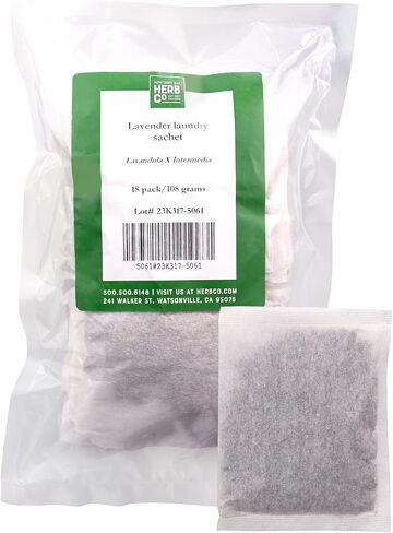 Lavender Laundry Sachets, by Herb Co, Lavandula x Intermedia, Natural, Reusable Dryer Fabric Softener and Closet Freshener, Kosher, Pack of 18 in Kuwait