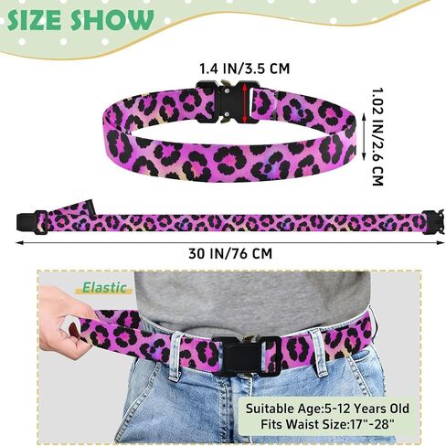 Neon Leopard Kids Elastic Belts for Boys Girls, Adjustable Stretch Belt with Metal Buckle for Baseball Golf in Saudi Arabia