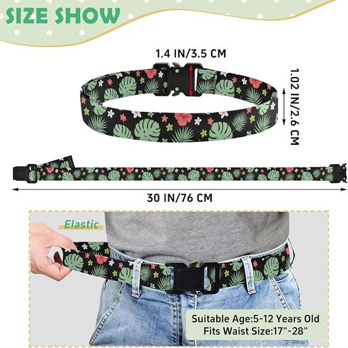 Tropical Leaves Kids Elastic Belts for Boys Girls, Adjustable Stretch Belt with Metal Buckle for Baseball Golf in Saudi Arabia