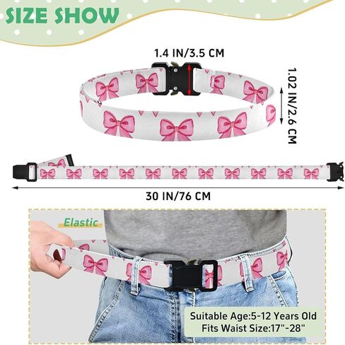 Watercolor Bow Pattern Kids Elastic Belts for Boys Girls, Adjustable Stretch Belt with Metal Buckle for Baseball Golf in Saudi Arabia