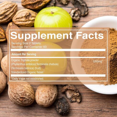 Pure Nutrition Organic Triphala Tablet - 1200mg | 120 Count | USDA Organic | Powerful Blend of Amlaki + Haritaki + Bibhitaki to Support Healthy Digestion | Non-GMO | Gluten-Free in Saudi Arabia