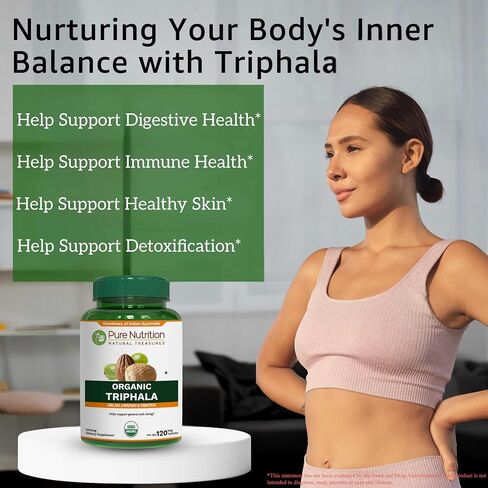 Pure Nutrition Organic Triphala Tablet - 1200mg | 120 Count | USDA Organic | Powerful Blend of Amlaki + Haritaki + Bibhitaki to Support Healthy Digestion | Non-GMO | Gluten-Free in Saudi Arabia