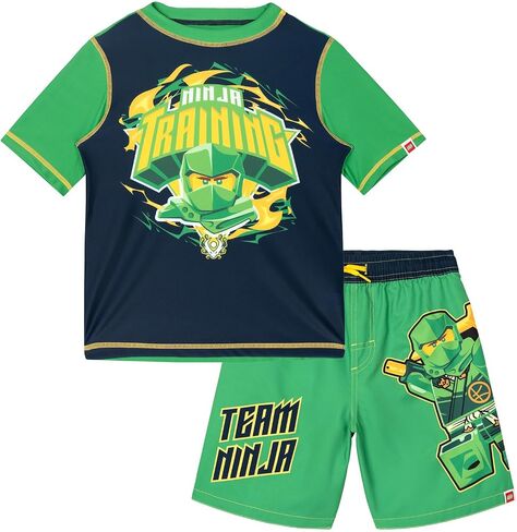 مجموعة ملابس LEGO Ninjago Rash Guard وSwim Trunks UPF 50+ مقاسات الأطفال الصغار إلى الأطفال الكبار (2T - 14-16) in Kuwait