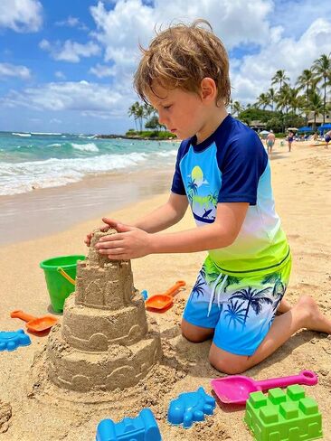 Cooraby 2 Piece Boys Swim Set Rash Guard UPF 50+ Quick-Dry Swimwear with Drawstring Pockets Beach Swimsuits 7-14 Years in Saudi Arabia