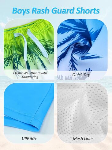 Cooraby 2 Piece Boys Swim Set Rash Guard UPF 50+ Quick-Dry Swimwear with Drawstring Pockets Beach Swimsuits 7-14 Years in Saudi Arabia