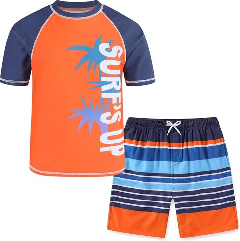 طقم سباحة للأولاد من Rash Guard مع سروال سباحة ثوب سباحة بأكمام قصيرة وقميص سباحة سريع الجفاف ملابس سباحة للأطفال مقاس 4-16 in Saudi Arabia