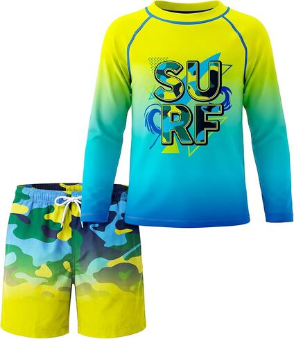 Boys Two Piece Rash Guard Swim Set Kids Long Sleeve Swimsuits with Swim Trunks Quick Dry Bathing Suit in Saudi Arabia