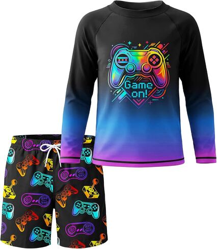 Boys Two Piece Rash Guard Swim Set Kids Long Sleeve Swimsuits with Swim Trunks Quick Dry Bathing Suit in Saudi Arabia