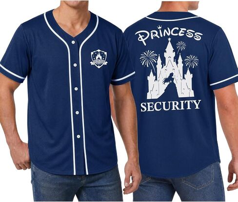 Men Princess Security Team Baseball Jersey Graphic Quick-Dry Dad Family Vacation Shirt with Left-Side Buttons in Kuwait