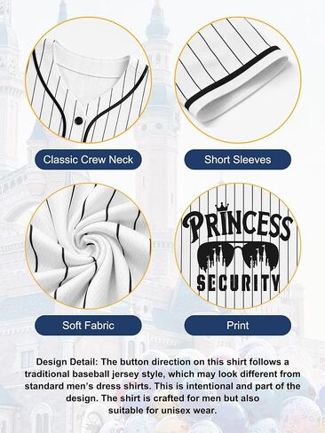 Men Princess Security Team Baseball Jersey Graphic Quick-Dry Dad Family Vacation Shirt with Left-Side Buttons in Kuwait