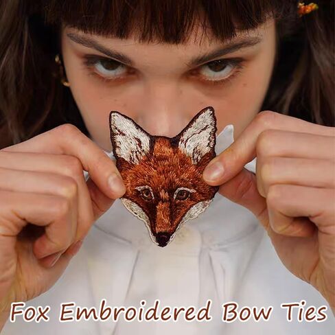 OULIGET Fox Embroidered Pre-tied Bow Ties,Animal Fabric Patches Applique Badge,Personalized Creative Necktie Decorative in Kuwait