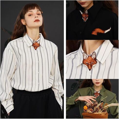 OULIGET Fox Embroidered Pre-tied Bow Ties,Animal Fabric Patches Applique Badge,Personalized Creative Necktie Decorative in Kuwait