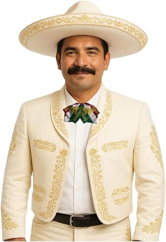 ربطة عنق مكسيكية من Charro شريط مطاطي ذهبي وربطة عنق مزينة بتفاصيل ذهبية وذهبية من Charro mono de gala in Kuwait
