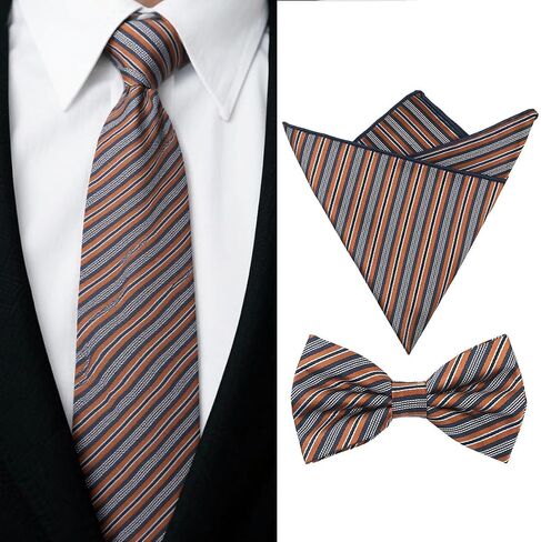 3 Pieces Elegant Necktie Pre-tied Bowtie Pocket Square Set with Gift Box Packing in Saudi Arabia