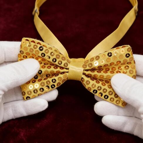 IZUS Men's Mardi-Gras-Bowtie Sparkling Novelty-Bow-Ties Gold-Purple-Green-Sequins Easy-Go Bowties for Carnival Masquerade in Kuwait