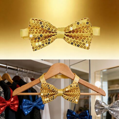 IZUS Men's Mardi-Gras-Bowtie Sparkling Novelty-Bow-Ties Gold-Purple-Green-Sequins Easy-Go Bowties for Carnival Masquerade in Kuwait