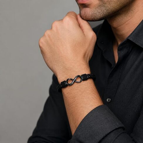 To My Husband Bracelet – Dual Name Custom Infinity Leather Bracelet for Men, Personalized Stainless Steel Adjustable Cuff Bracelet, Romantic Anniversary Birthday Gift for Him in Saudi Arabia