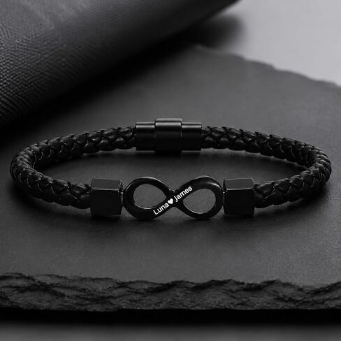 To My Husband Bracelet – Dual Name Custom Infinity Leather Bracelet for Men, Personalized Stainless Steel Adjustable Cuff Bracelet, Romantic Anniversary Birthday Gift for Him in Saudi Arabia