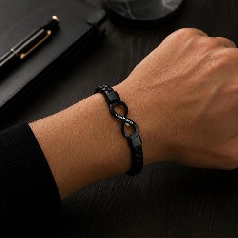 To My Husband Bracelet – Dual Name Custom Infinity Leather Bracelet for Men, Personalized Stainless Steel Adjustable Cuff Bracelet, Romantic Anniversary Birthday Gift for Him in Saudi Arabia